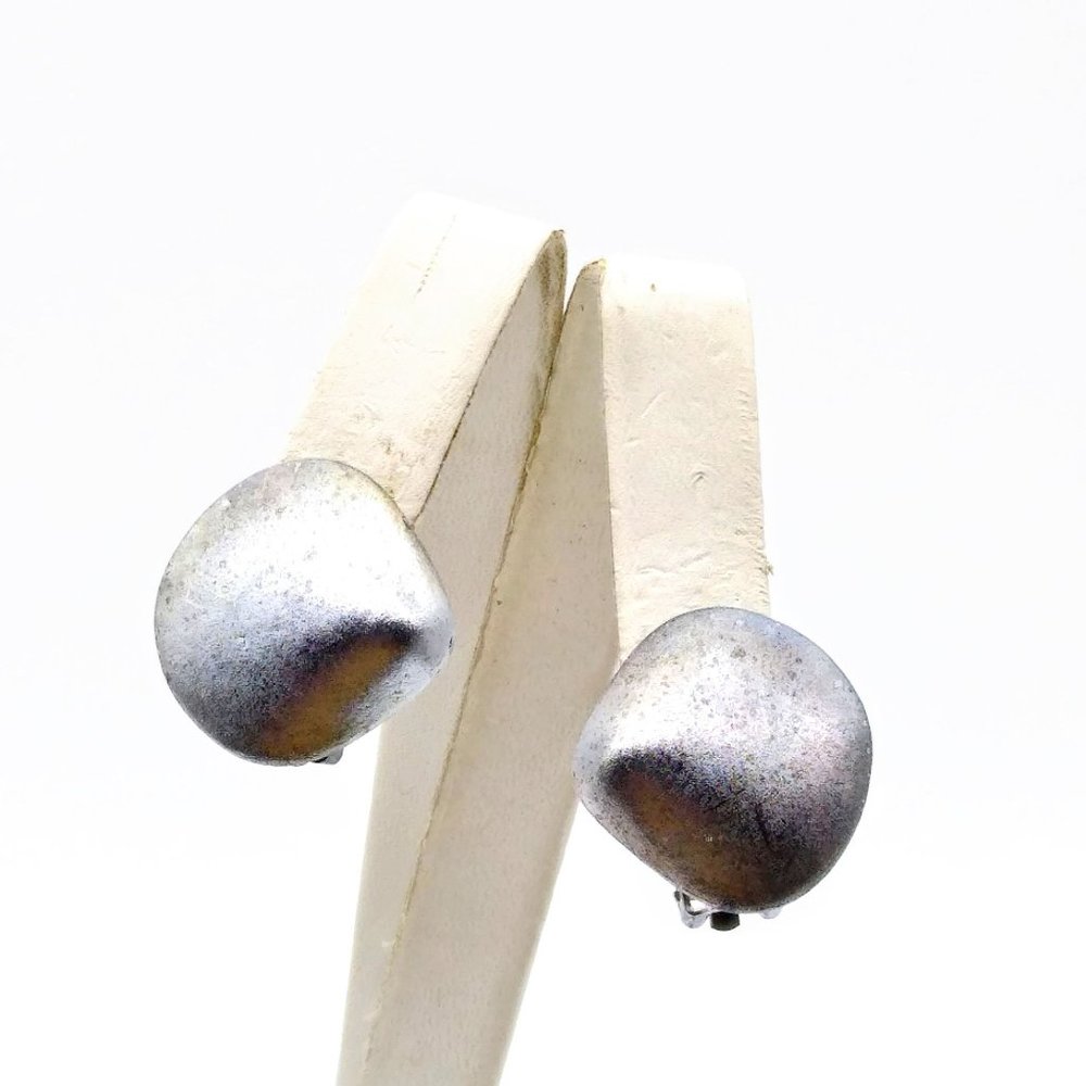 Paris Designer Elena Cantacuzene Earrings, EMMA Pewter Modernist Clip On